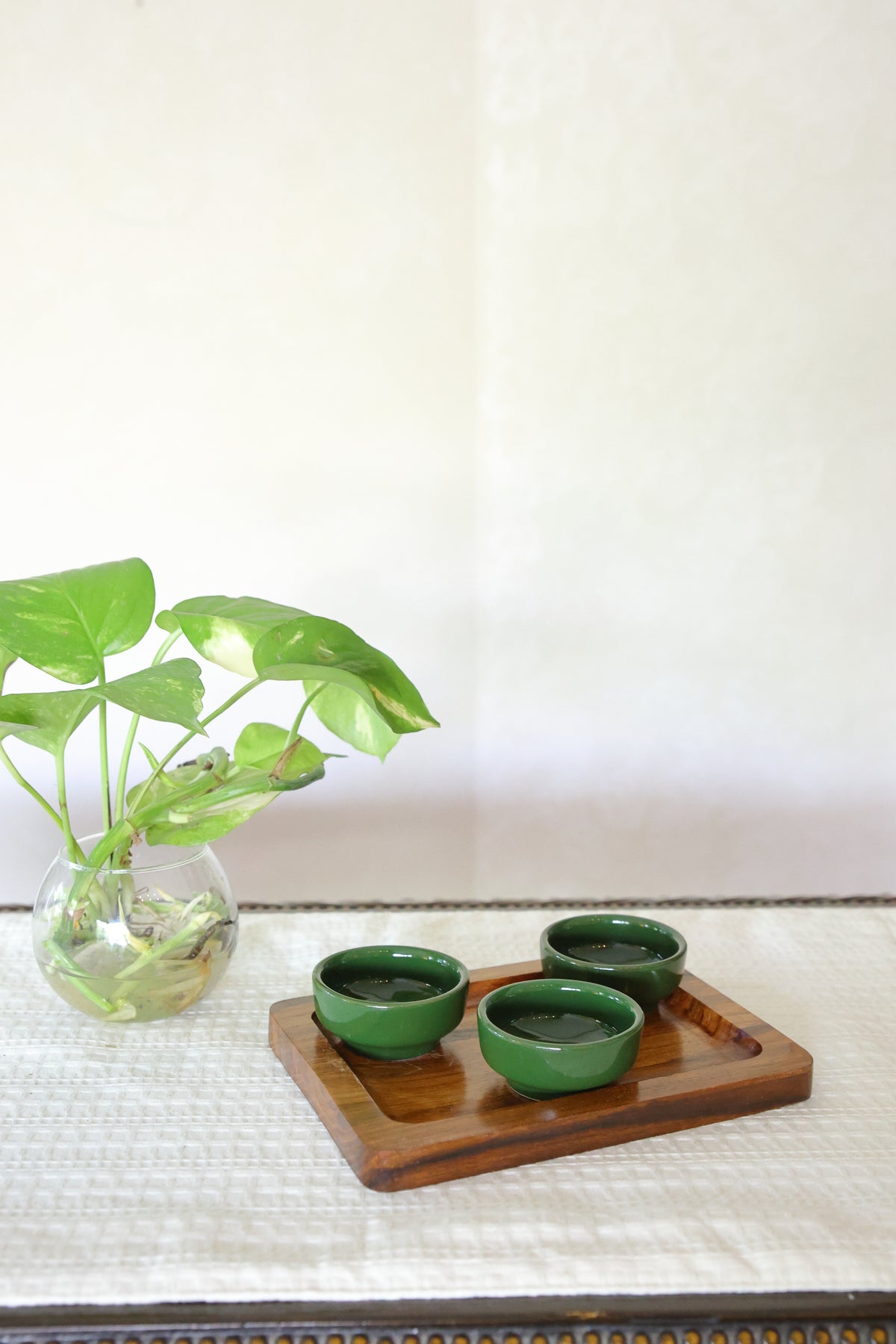 Set of ramekins with wooden tray