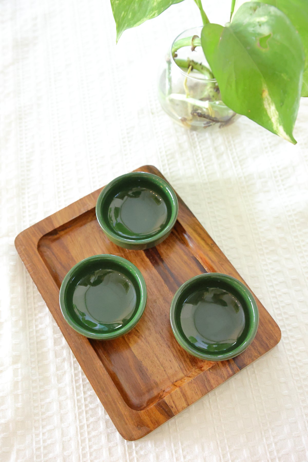 Set of ramekins with wooden tray