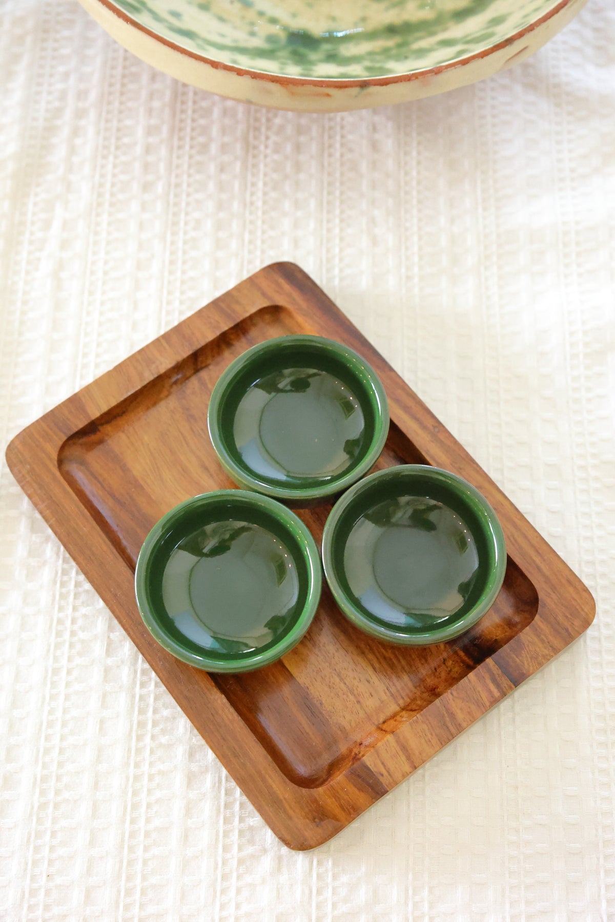 Set of ramekins with wooden tray