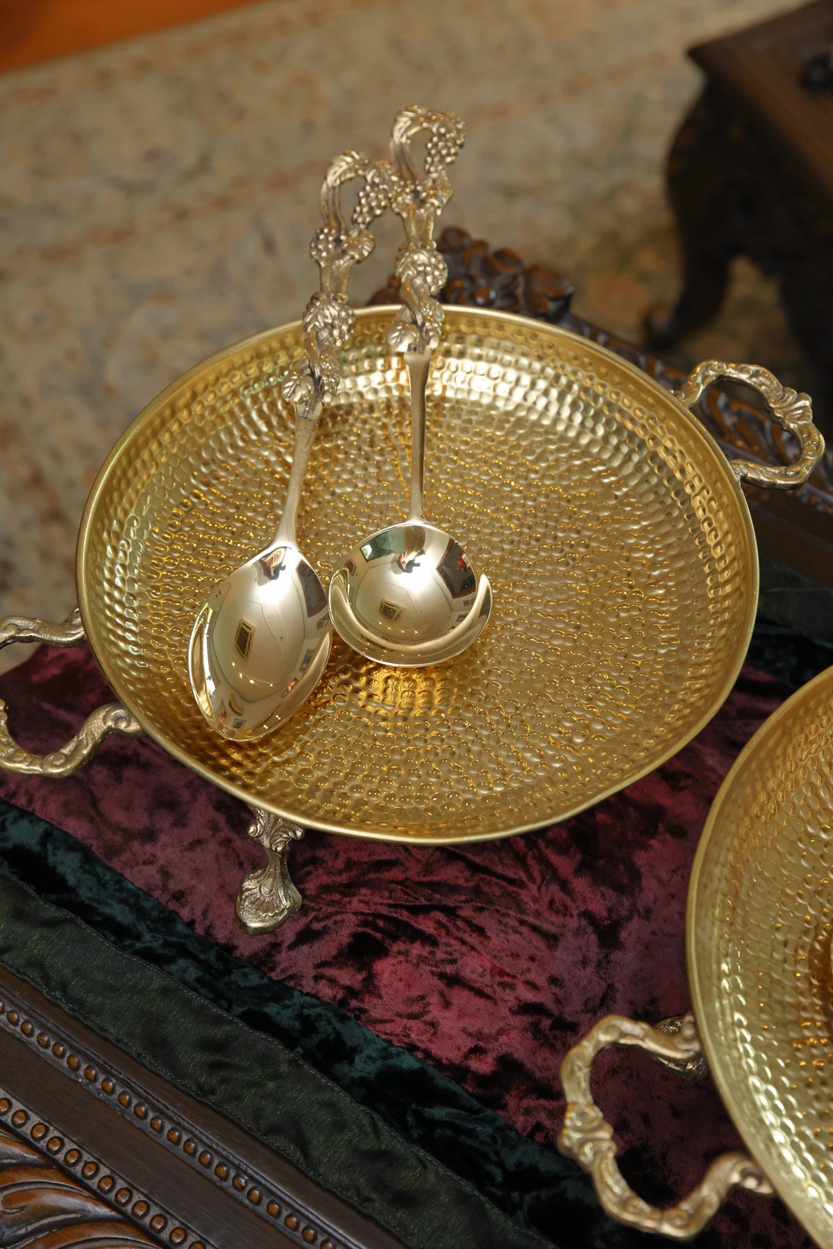Brass serving round platter