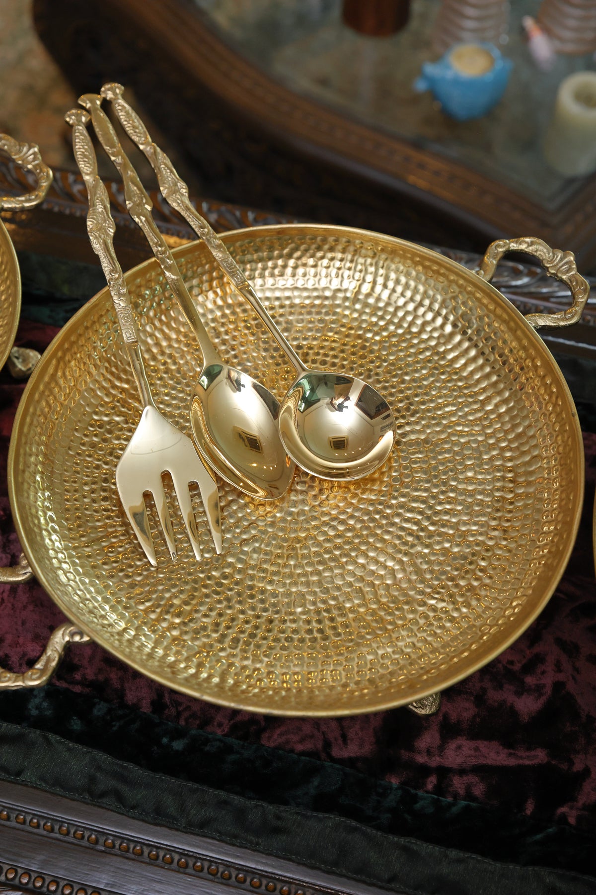 Brass serving round platter