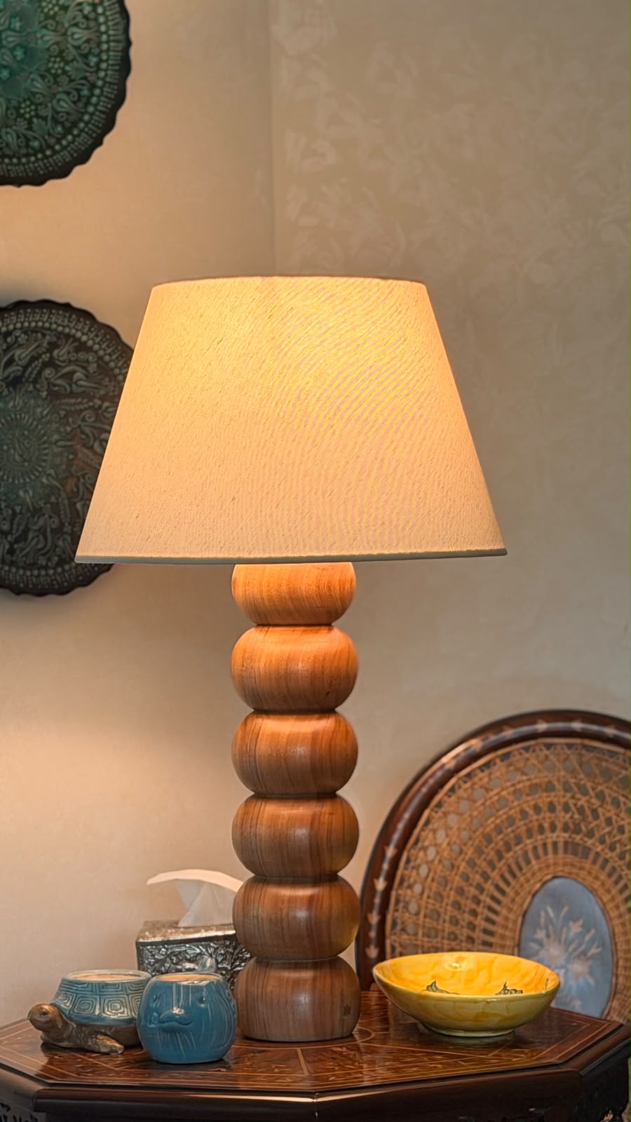 Round ball table lamp with plain shade