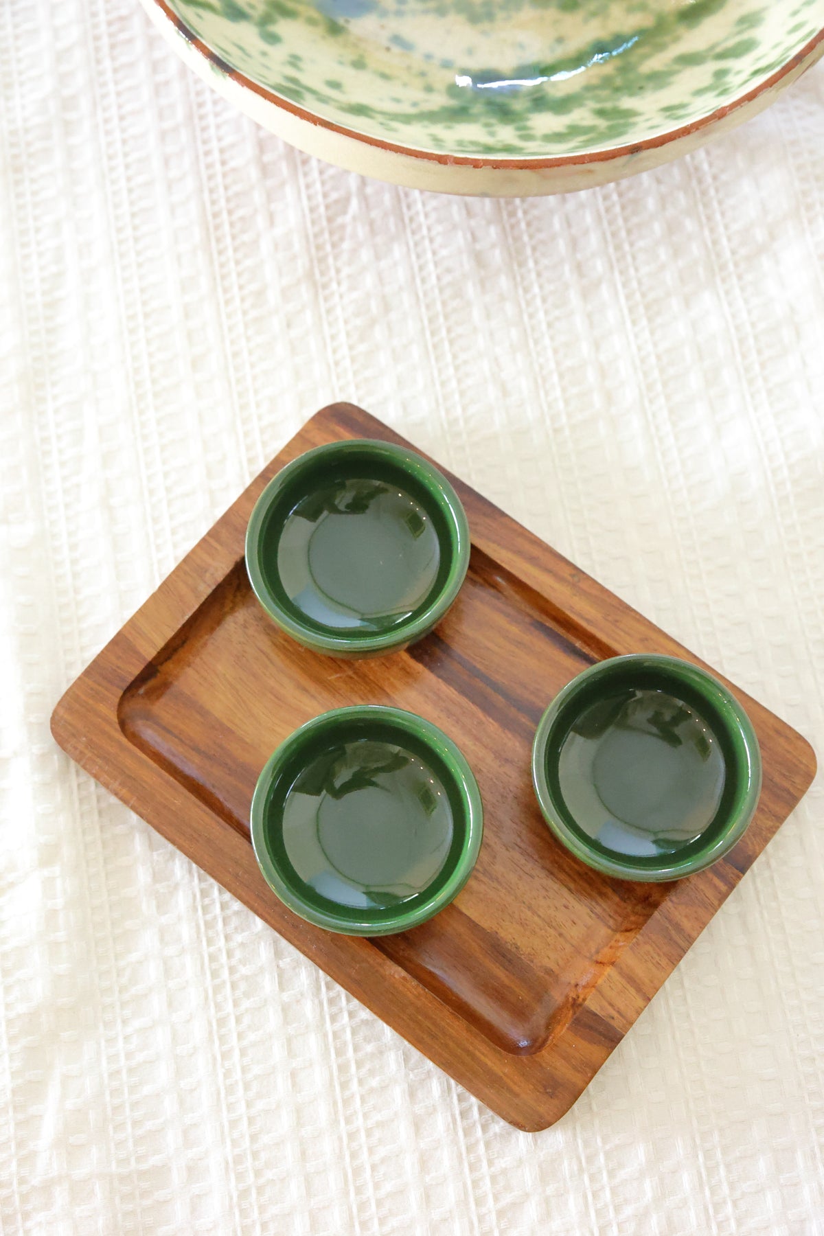 Set of ramekins with wooden tray