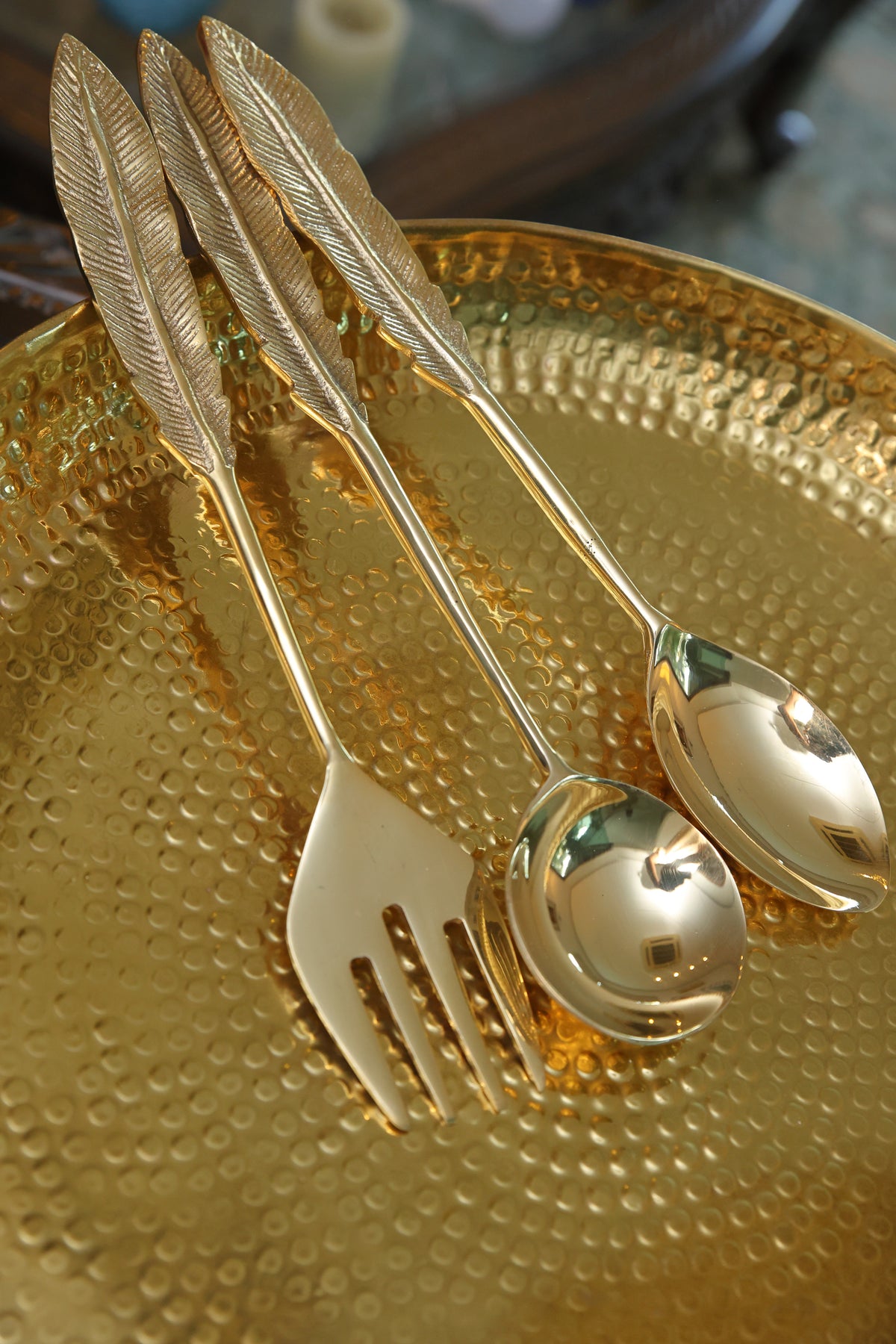 Feather brass serving spoon set